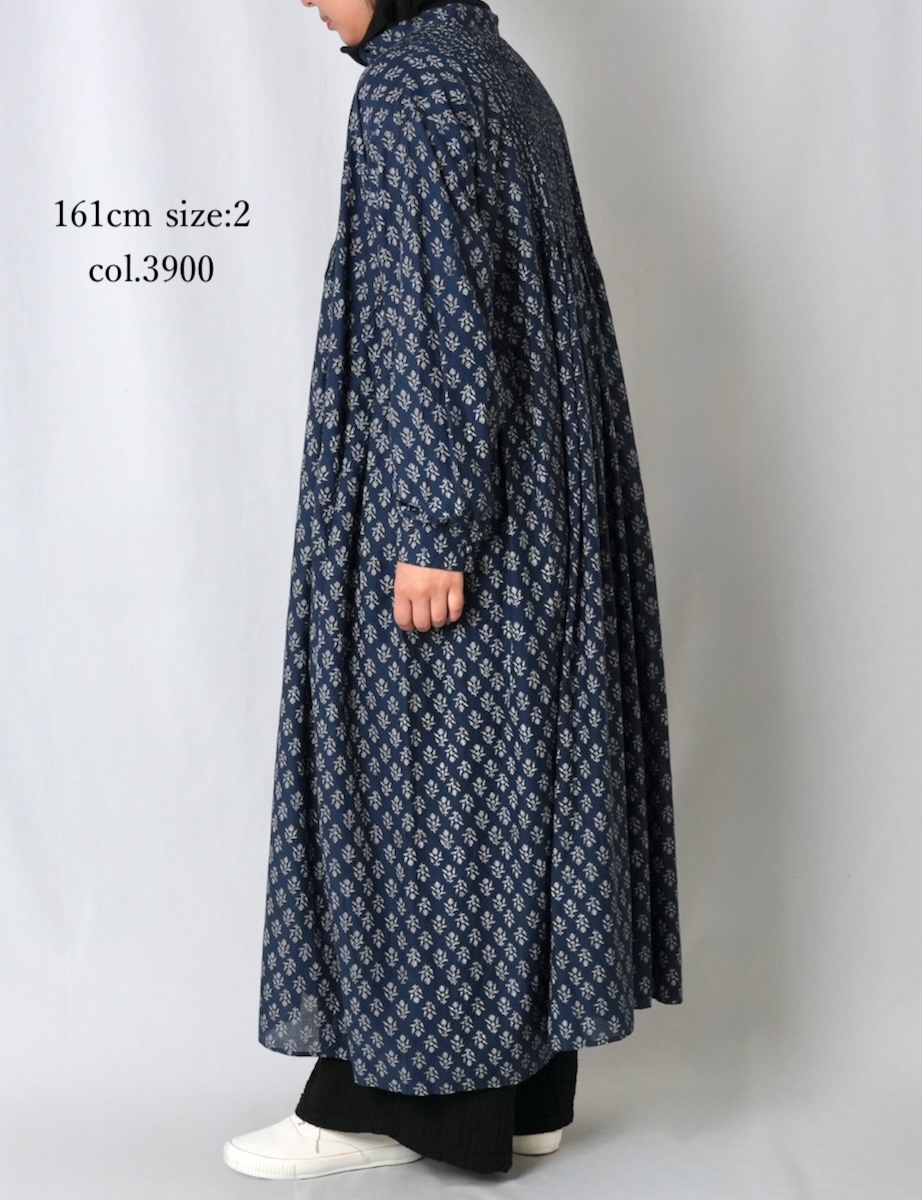NMDS25554(ワンピース) 80s COTTON VOILE FLOWER BLOCK PRINT MINI PINTUCK BANDED COLLAR SHIRT DRESS