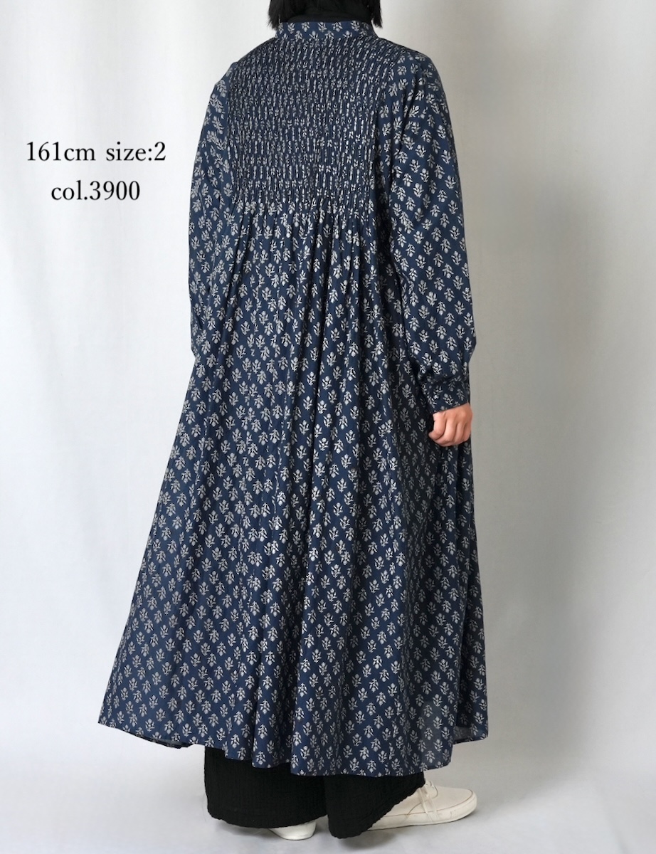 NMDS25554(ワンピース) 80s COTTON VOILE FLOWER BLOCK PRINT MINI PINTUCK BANDED COLLAR SHIRT DRESS