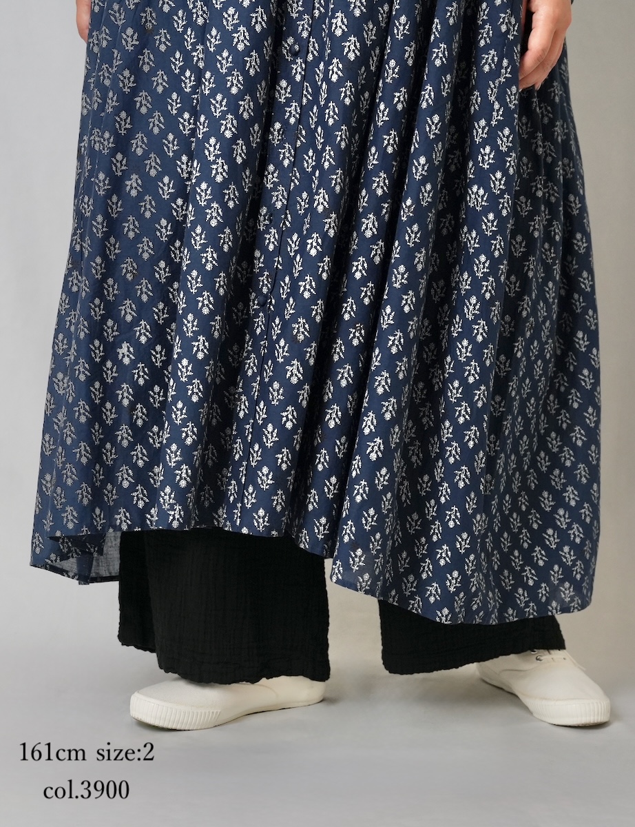 NMDS25554(ワンピース) 80s COTTON VOILE FLOWER BLOCK PRINT MINI PINTUCK BANDED COLLAR SHIRT DRESS