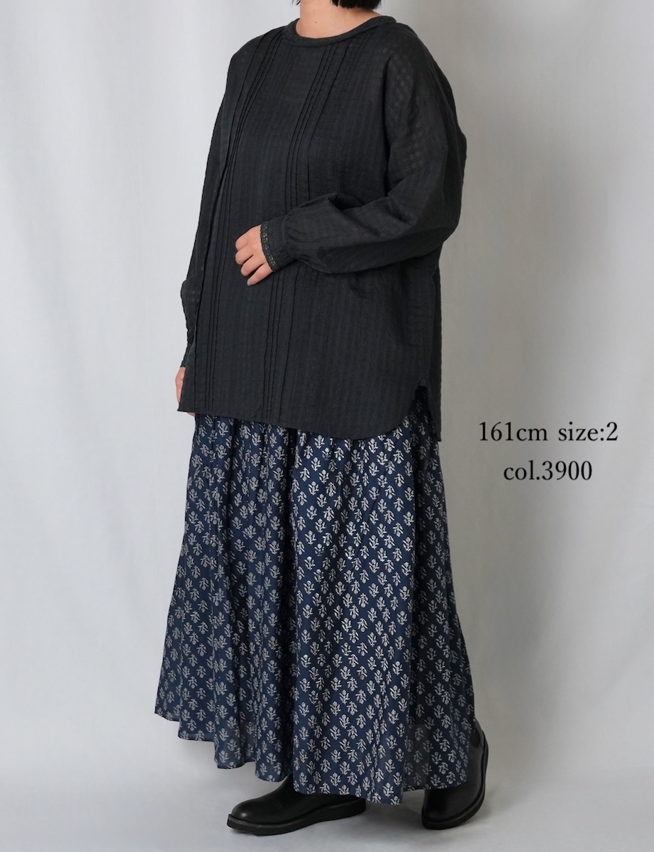 NMDS25555(スカート) 80s COTTON VOILE FLOWER BLOCK PRINT RAJASTHAN TUCK GATHERED SKIRT WITH LINING