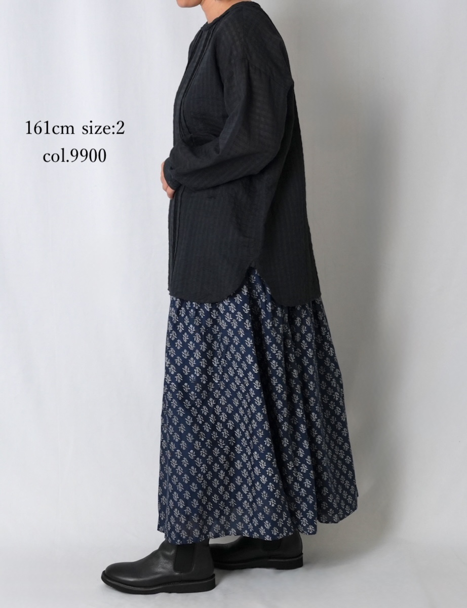 INMDS25713(シャツ) HANDWOVEN COTTON/SILK SELF CHECK LACE COLLAR PINTUCK SHIRT