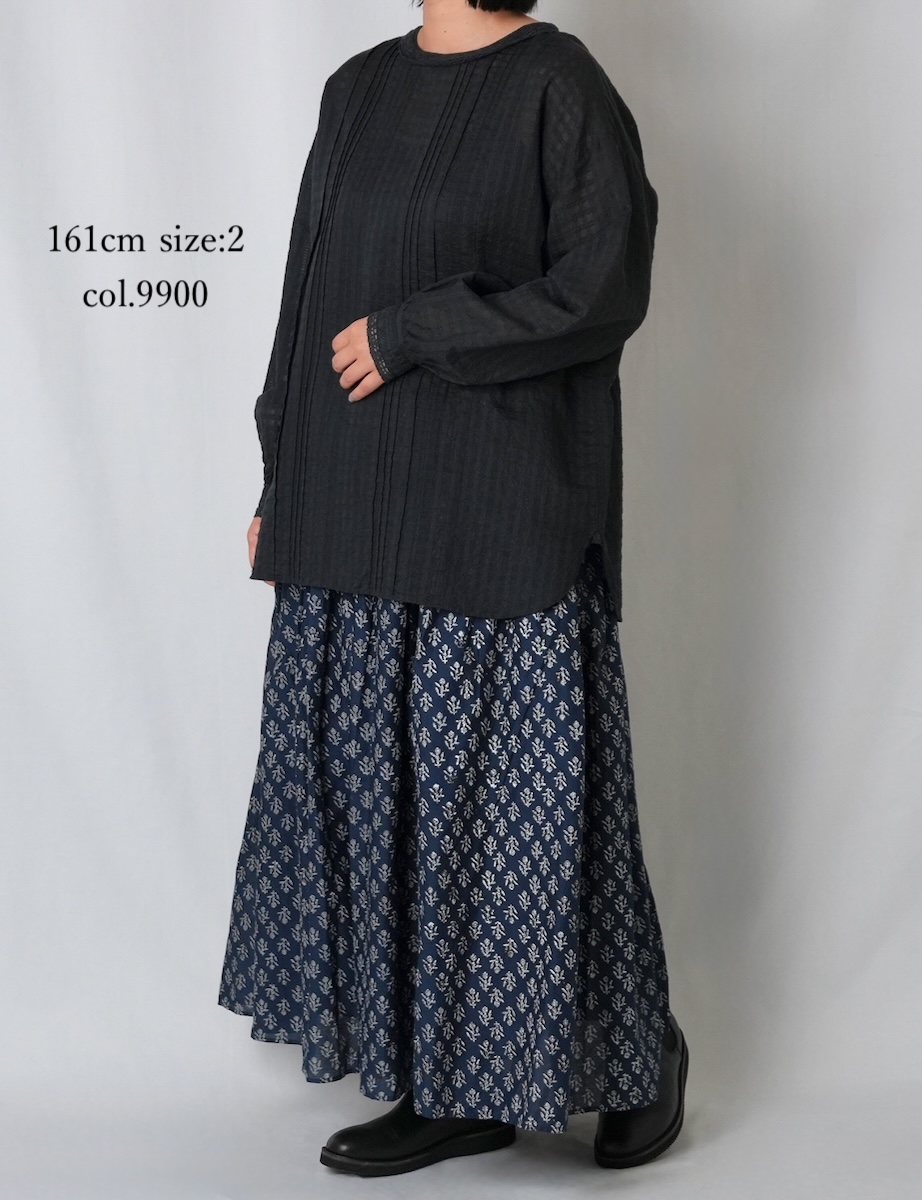 INMDS25713(シャツ) HANDWOVEN COTTON/SILK SELF CHECK LACE COLLAR PINTUCK SHIRT