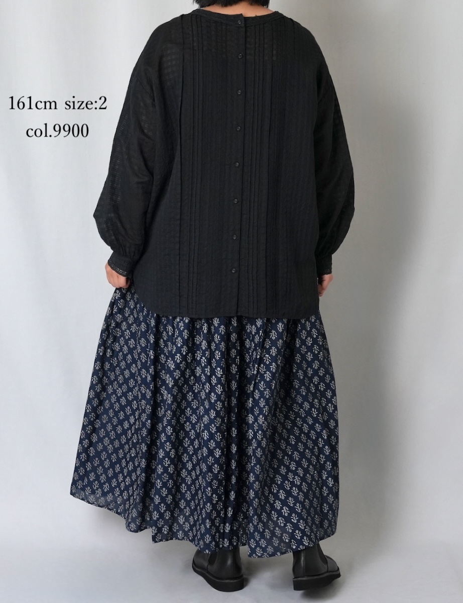 INMDS25713(シャツ) HANDWOVEN COTTON/SILK SELF CHECK LACE COLLAR PINTUCK SHIRT