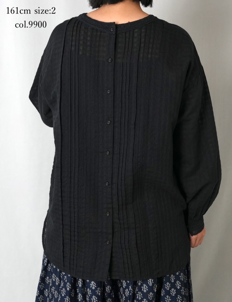 INMDS25713(シャツ) HANDWOVEN COTTON/SILK SELF CHECK LACE COLLAR PINTUCK SHIRT