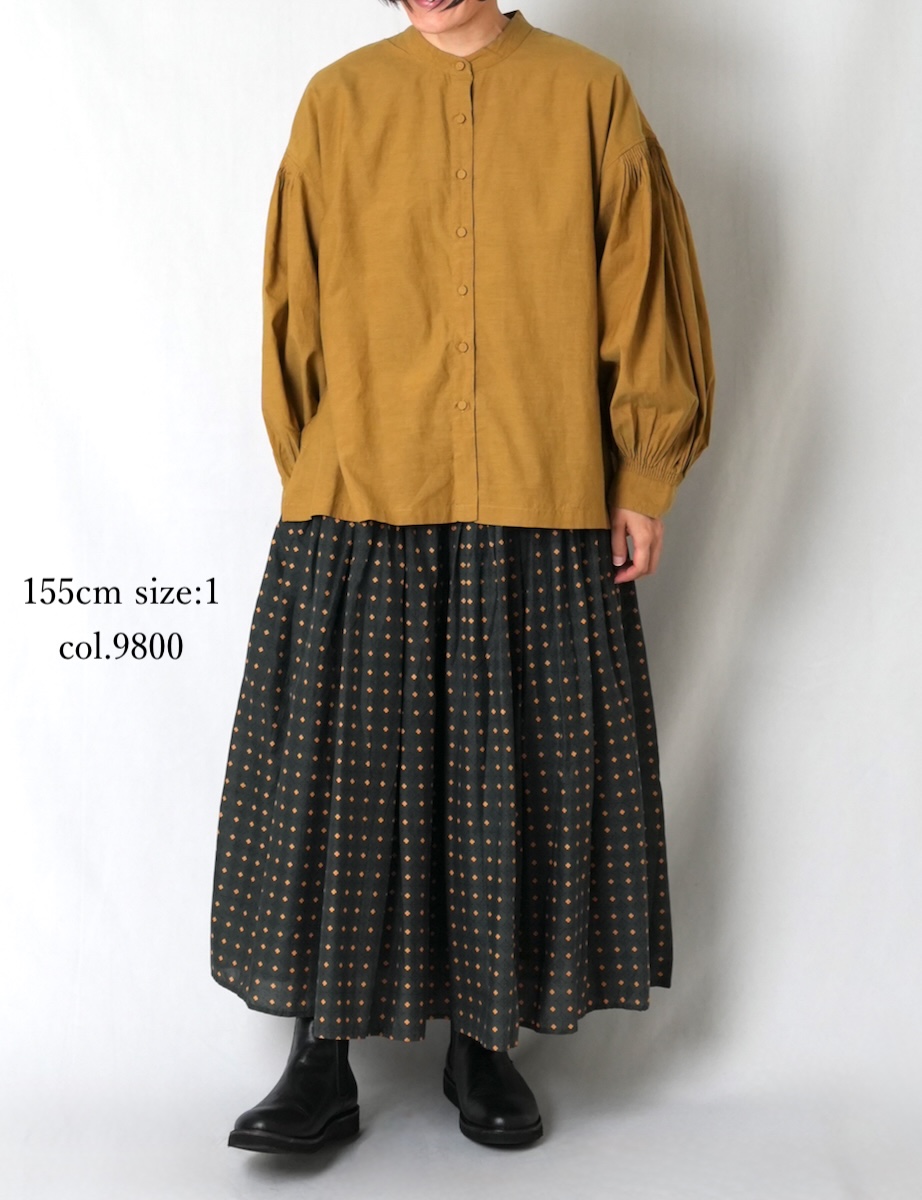 INMDS25774(スカート) 80s COTTON VOILE CONTRAST FLOWER HAND SCREEN PRINT FLARED SKIRT WITH MINI PINTUCK