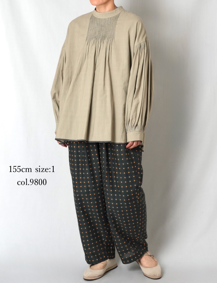 INMDS25775(パンツ) 80s COTTON VOILE CONTRAST FLOWER HAND SCREEN PRINT 2TUCK TAPERED EASY PANTS