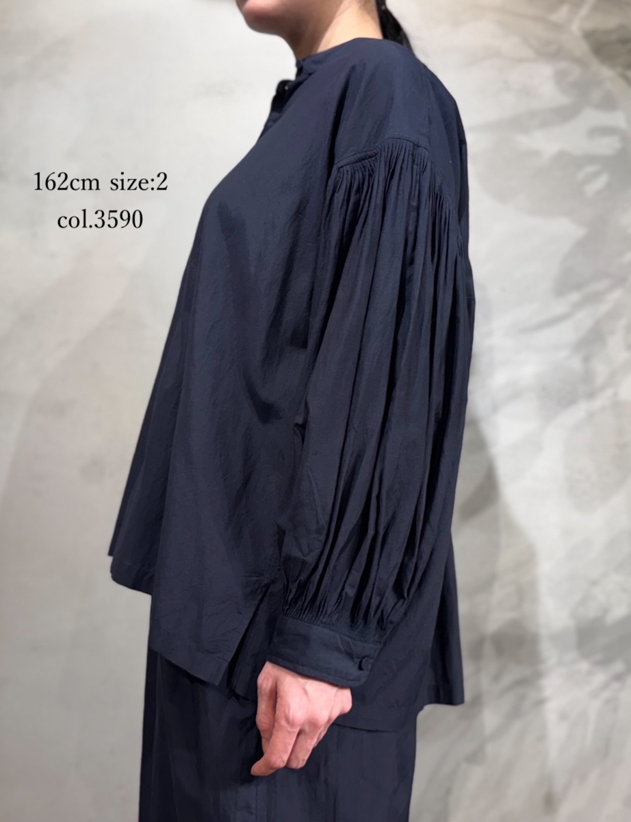 INMDS25741(シャツ) BANGALORE COTTON/SILK PLAIN BANDED COLLAR SHIRT WITH MINI PINTUCK