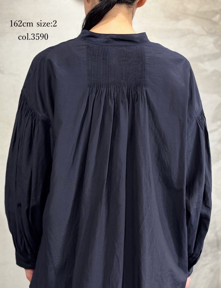 INMDS25741(シャツ) BANGALORE COTTON/SILK PLAIN BANDED COLLAR SHIRT WITH MINI PINTUCK
