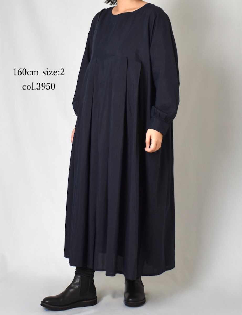 INMDS25743(ワンピース) BANGALORE COTTON/SILK PLAIN INVERTED PLEATS L/SL DRESS WITH LINING