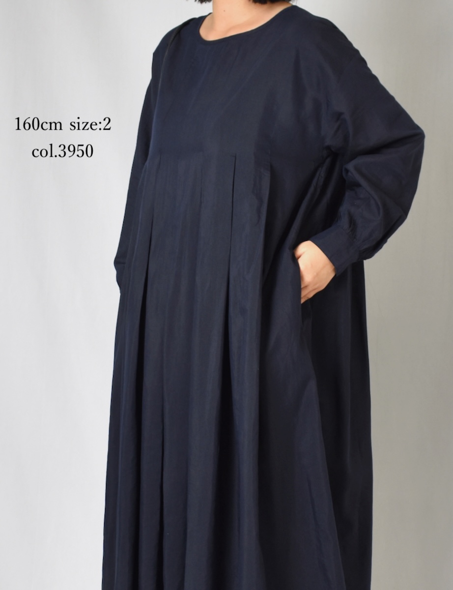 INMDS25743(ワンピース) BANGALORE COTTON/SILK PLAIN INVERTED PLEATS L/SL DRESS WITH LINING