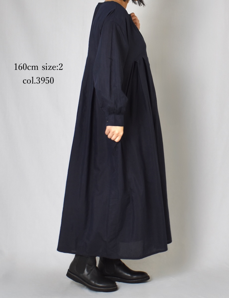 INMDS25743(ワンピース) BANGALORE COTTON/SILK PLAIN INVERTED PLEATS L/SL DRESS WITH LINING