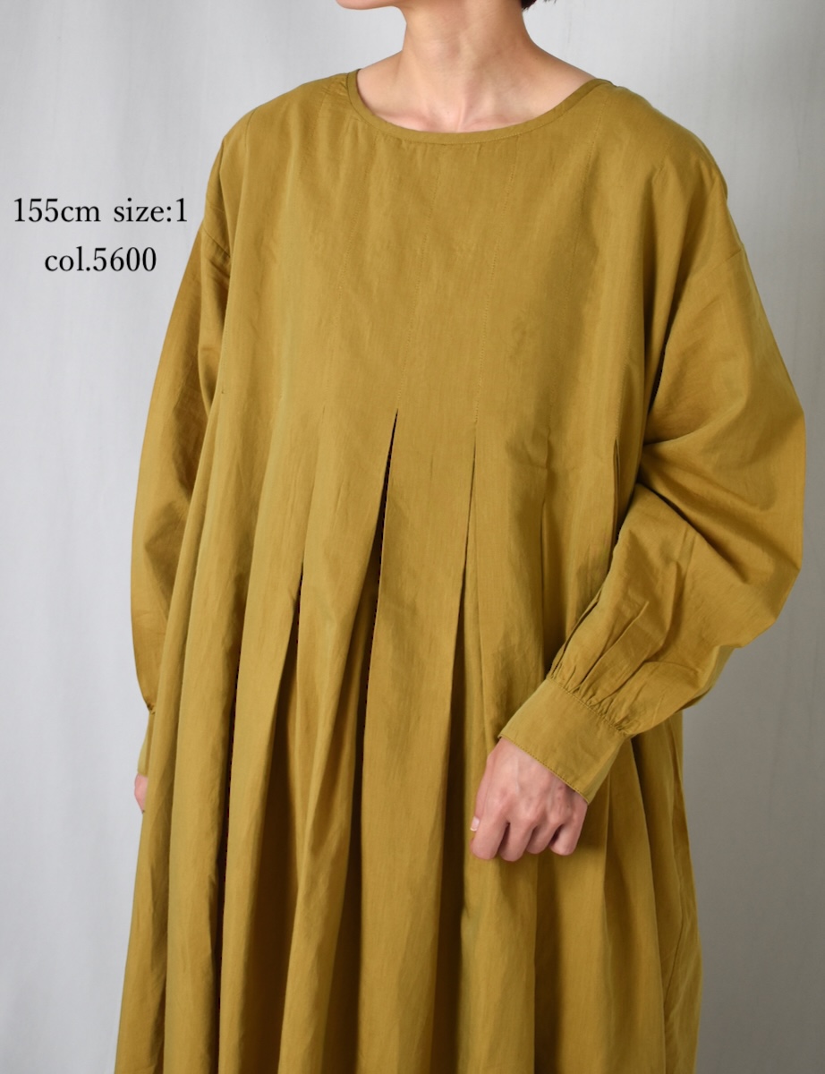 INMDS25743(ワンピース) BANGALORE COTTON/SILK PLAIN INVERTED PLEATS L/SL DRESS WITH LINING