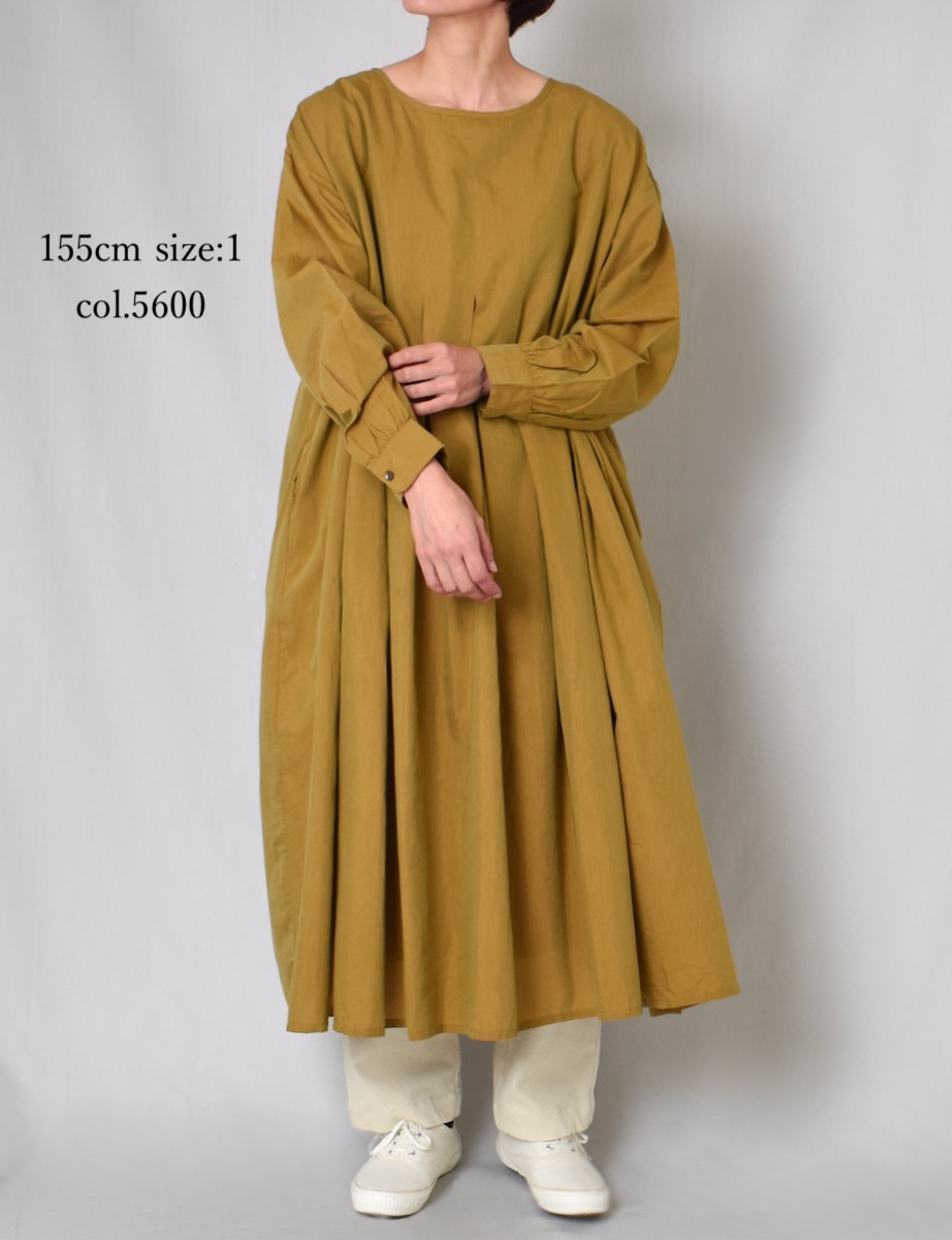 INMDS25743(ワンピース) BANGALORE COTTON/SILK PLAIN INVERTED PLEATS L/SL DRESS WITH LINING
