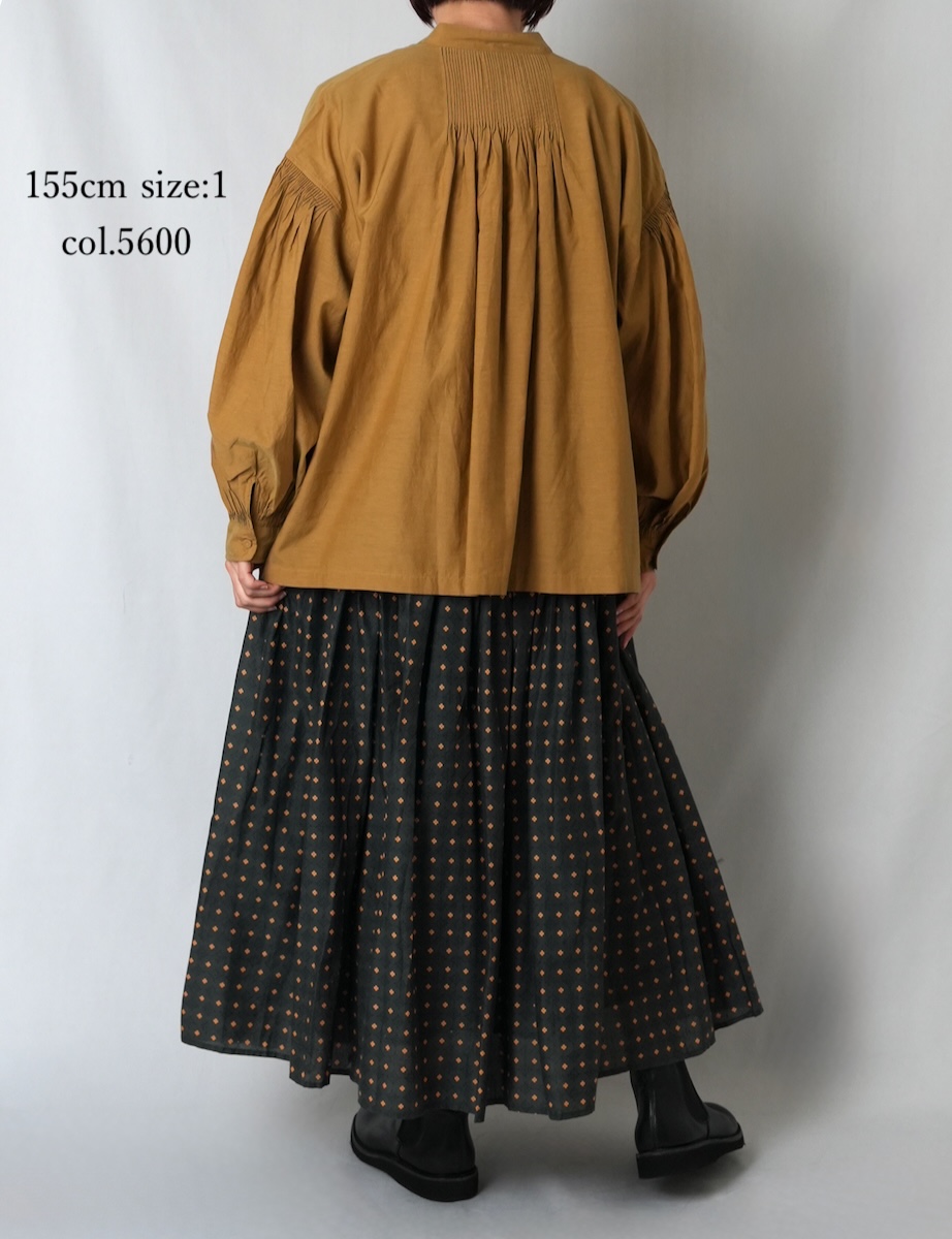 INMDS25741(シャツ) BANGALORE COTTON/SILK PLAIN BANDED COLLAR SHIRT WITH MINI PINTUCK