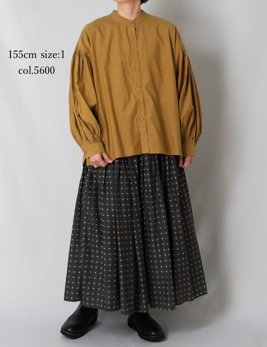 INMDS25741(シャツ) BANGALORE COTTON/SILK PLAIN BANDED COLLAR SHIRT WITH MINI PINTUCK