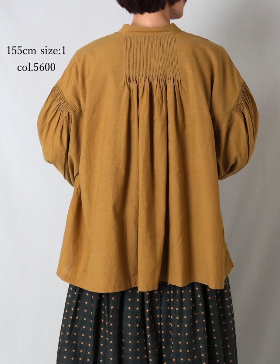 INMDS25741(シャツ) BANGALORE COTTON/SILK PLAIN BANDED COLLAR SHIRT WITH MINI PINTUCK