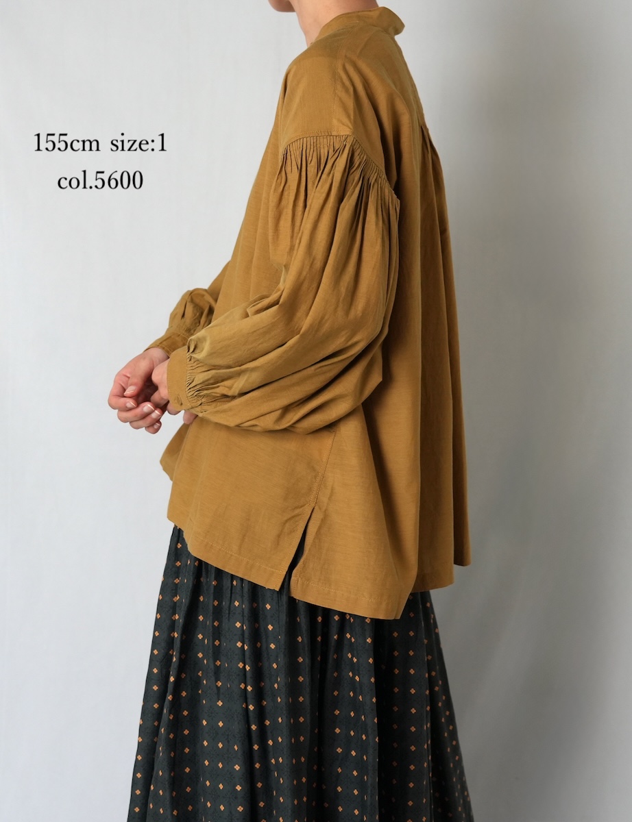 INMDS25741(シャツ) BANGALORE COTTON/SILK PLAIN BANDED COLLAR SHIRT WITH MINI PINTUCK