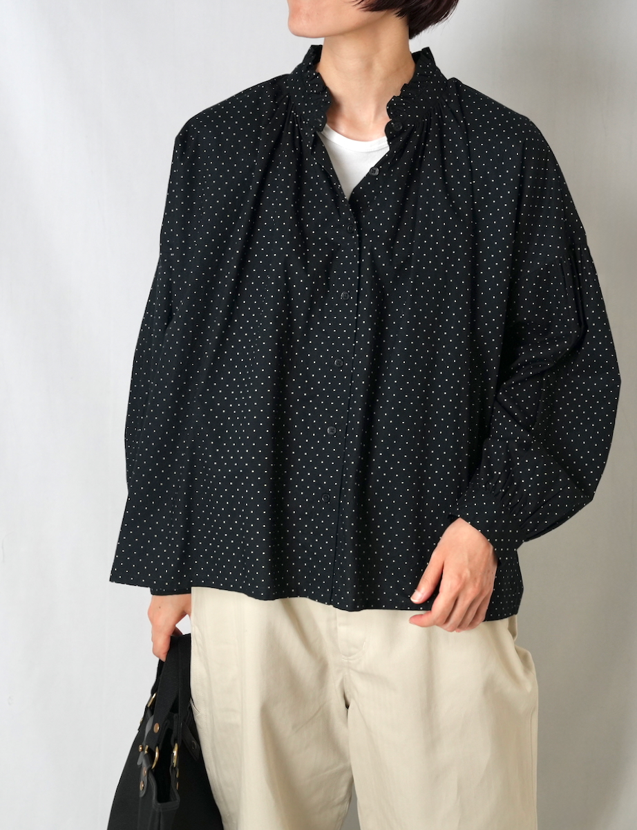 NSL25533(シャツ) 40s POPLIN DOT PRINT FRILL COLLAR SHIRT