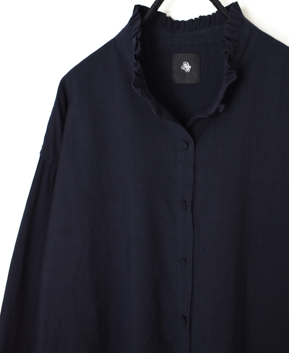 INMDS25721(シャツ) HANDWOVEN HEAVY COTTON PLAIN FRILL COLLAR BACK PINTUCK SHIRT