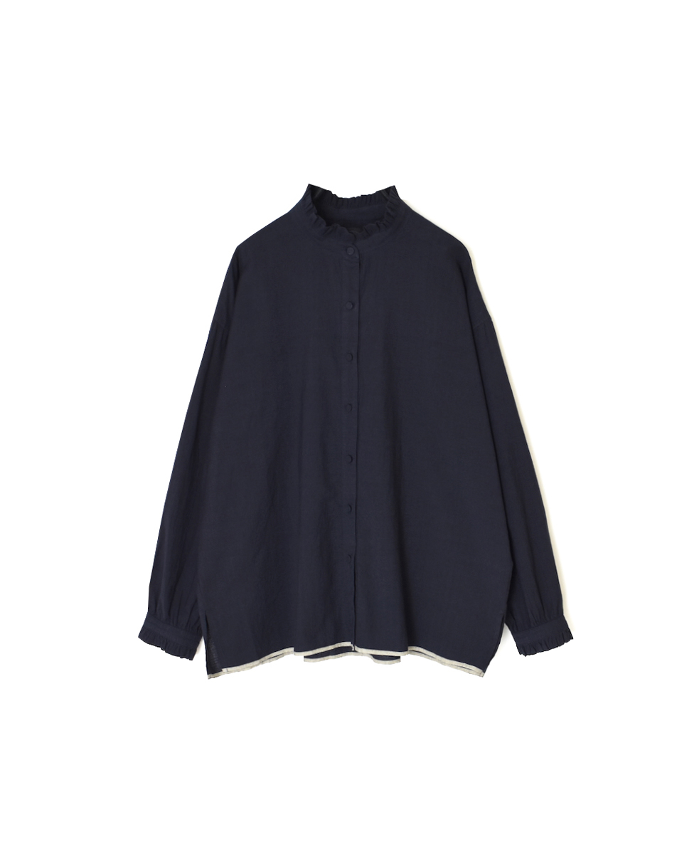 INMDS25721(シャツ) HANDWOVEN HEAVY COTTON PLAIN FRILL COLLAR BACK PINTUCK SHIRT
