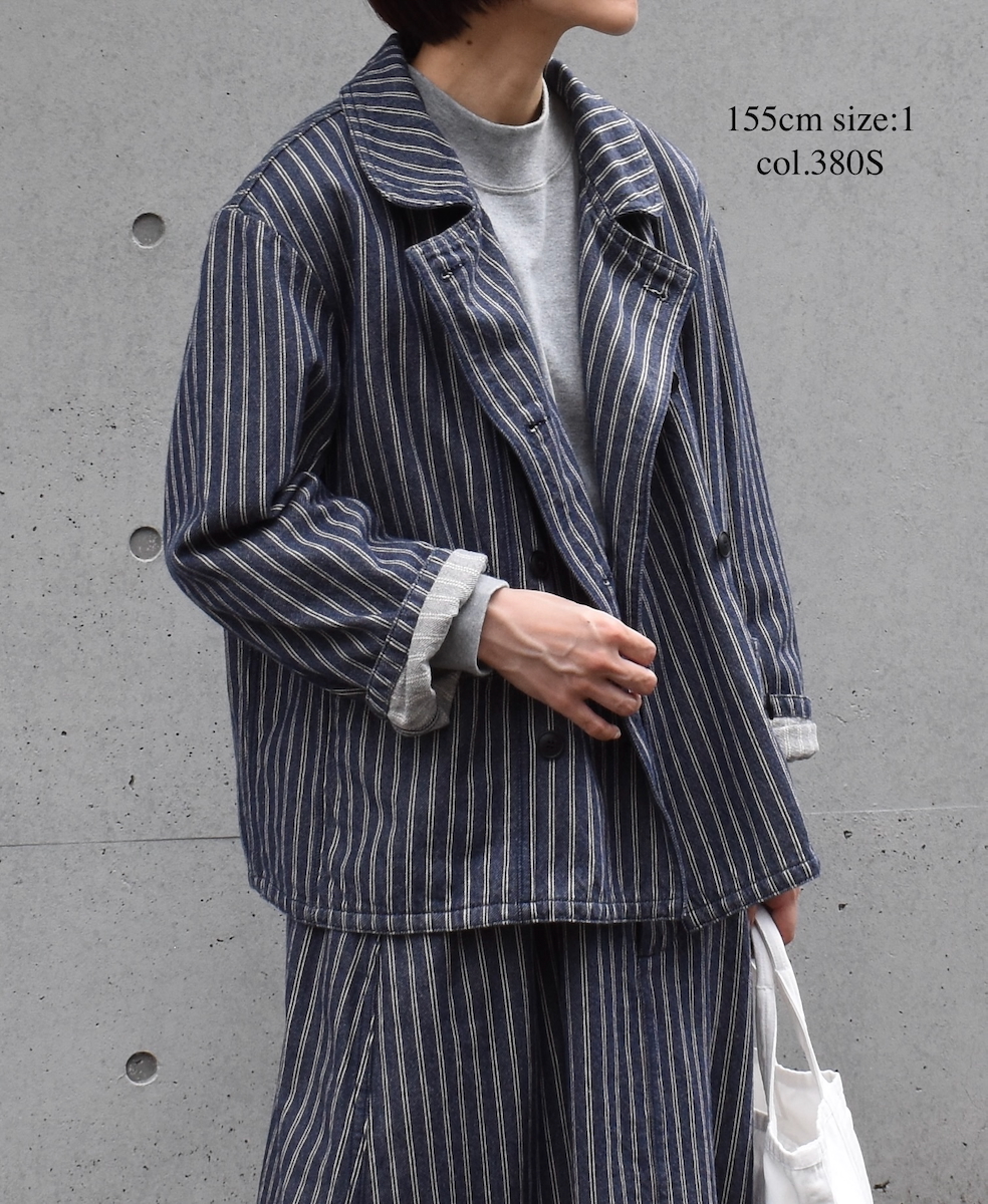 ISNAM2571S(ジャケット) YARN DYED INDIGO 2STRIPE ROUND COLLAR DOUBLE JACKET