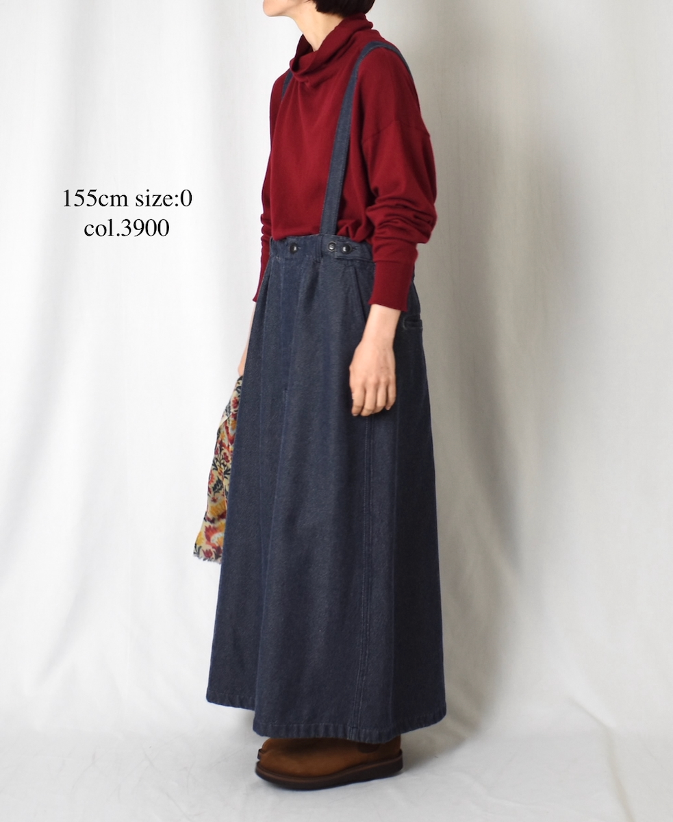 ISNAM2574(スカート) WOOL COTTON TWILL ADJUSTER TACK SKIRT WITH SUSPENDERS