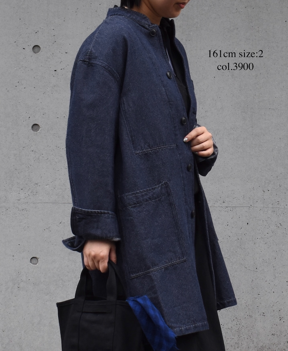 ISNAM2572(ジャケット) COTTON WOOL TWILL BANDED COLLAR LONG JACKET