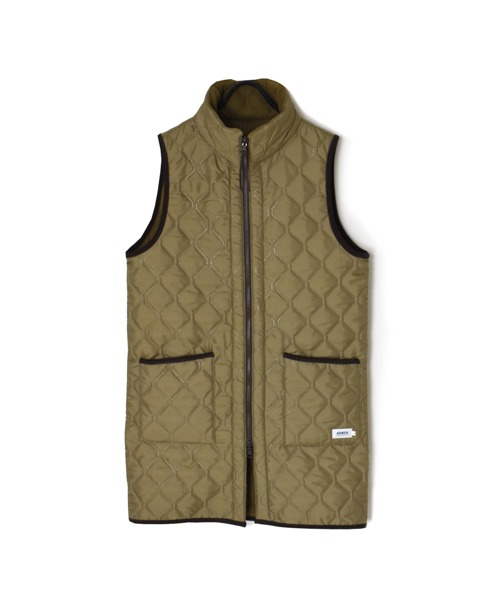 NAM2551(ベスト) PLAIN POLYESTER×FREECE HEAT QUILT HIGH-NECK FULL DOUBLE ZIP-UP REVERSIBLE LONG VEST