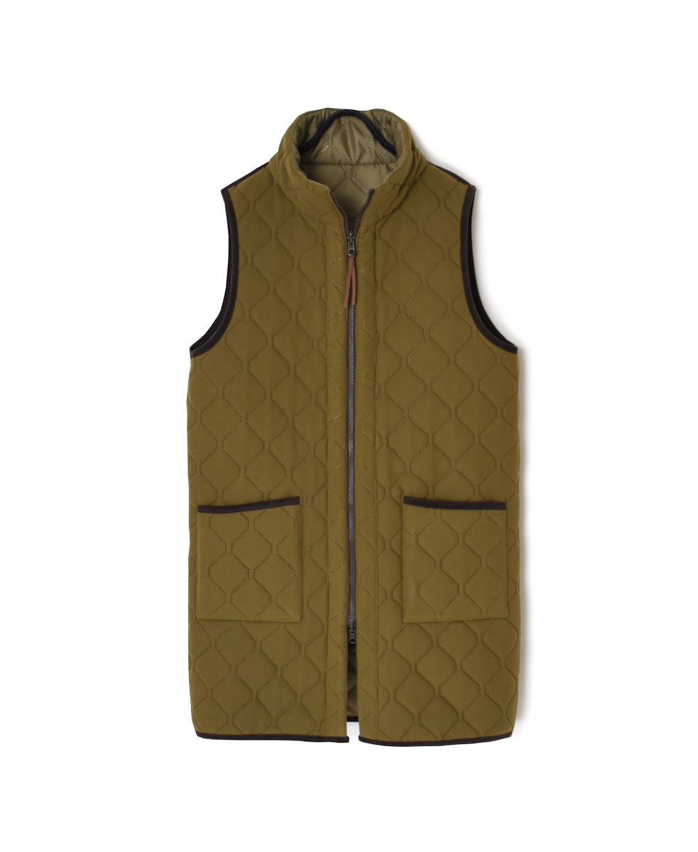NAM2551(ベスト) PLAIN POLYESTER×FREECE HEAT QUILT HIGH-NECK FULL DOUBLE ZIP-UP REVERSIBLE LONG VEST