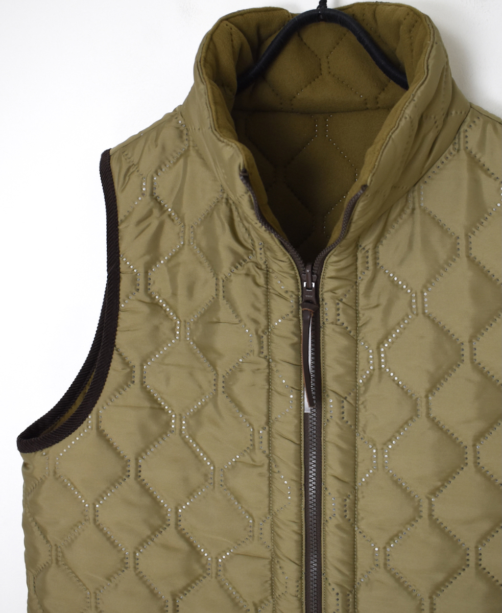 NAM2551(ベスト) PLAIN POLYESTER×FREECE HEAT QUILT HIGH-NECK FULL DOUBLE ZIP-UP REVERSIBLE LONG VEST