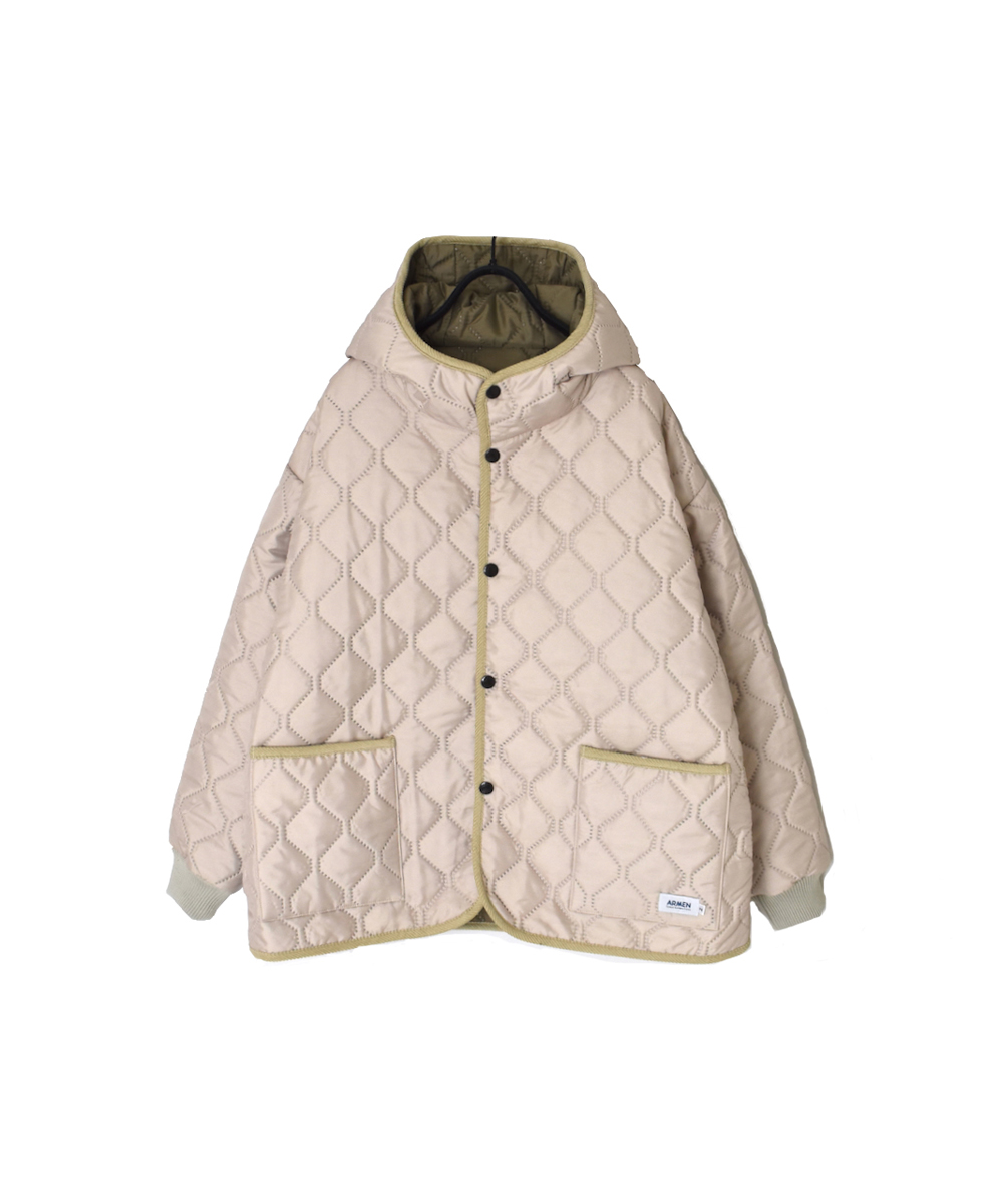 NAM2561PP(ジャケット) PLAIN POLYESTERxPLAIN POLYESTER HEAT QUILT OVERSIZED HOODED JACKET WITH RIBBED CUFF