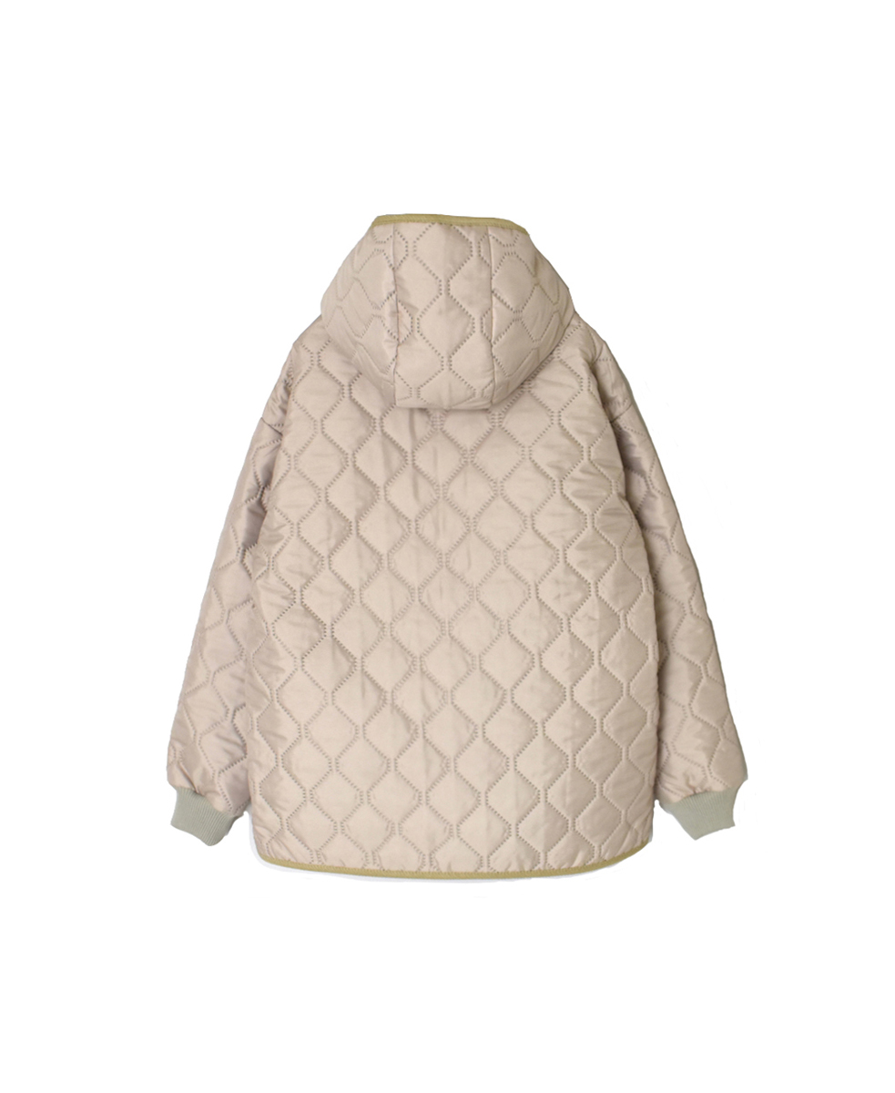 NAM2561PP(ジャケット) PLAIN POLYESTERxPLAIN POLYESTER HEAT QUILT OVERSIZED HOODED JACKET WITH RIBBED CUFF