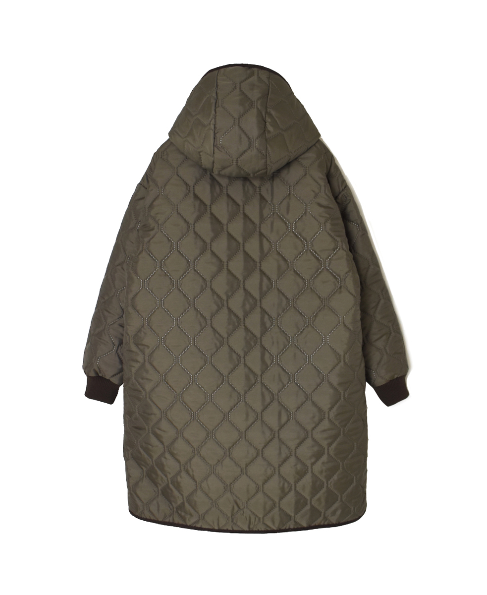 NAM2562PP(コート) PLAIN POLYESTERxPLAIN POLYESTER HEAT QUILT OVERSIZED MID-LENGTH HOODED COAT WITH RIBBED CUFF