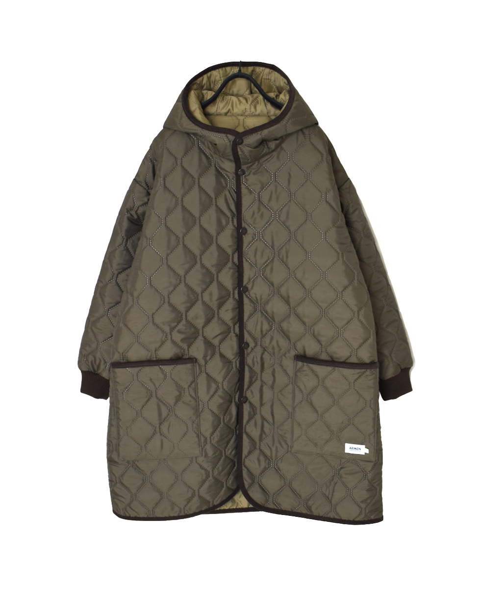 NAM2562PP(コート) PLAIN POLYESTERxPLAIN POLYESTER HEAT QUILT OVERSIZED MID-LENGTH HOODED COAT WITH RIBBED CUFF
