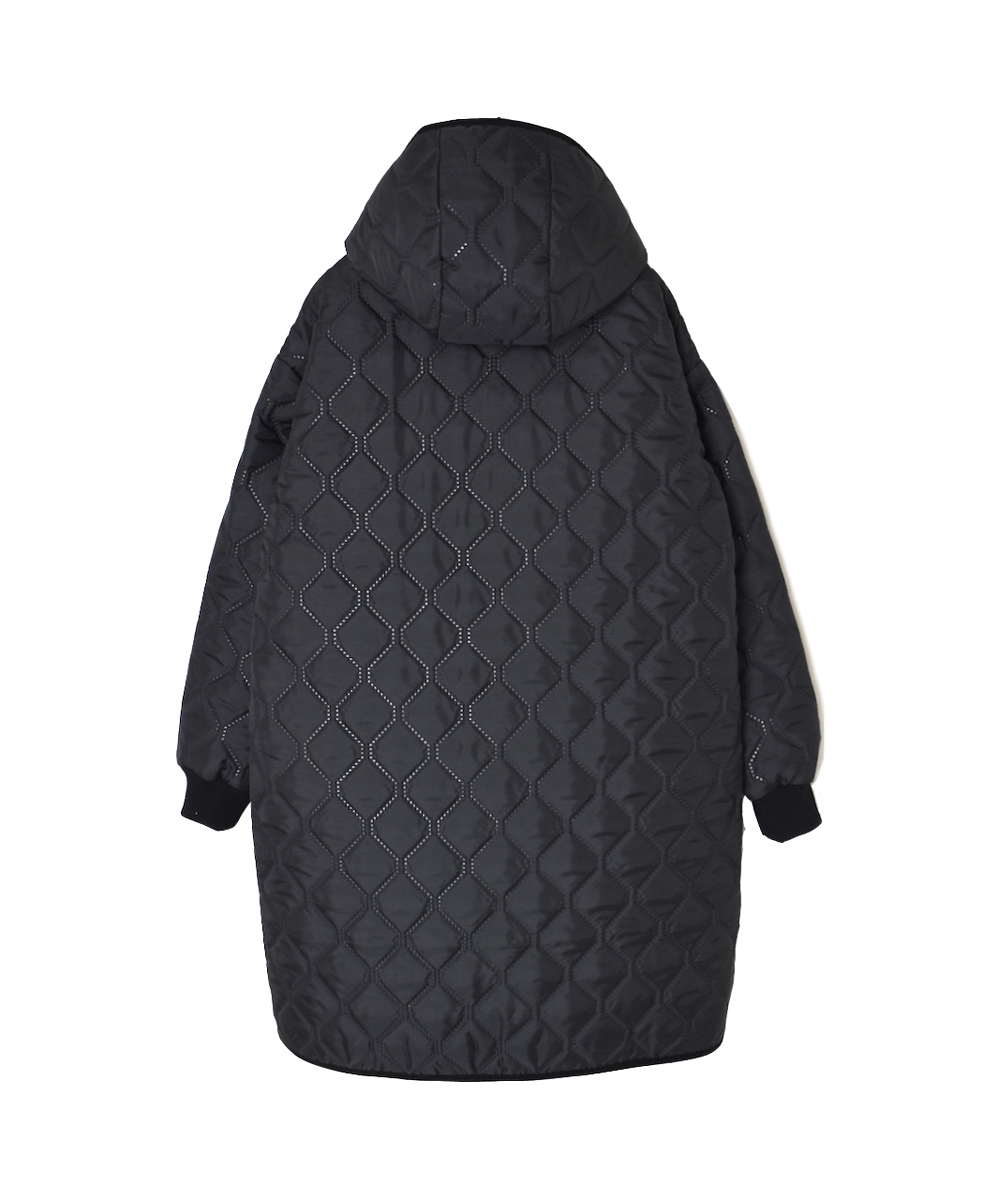 NAM2562PP(コート) PLAIN POLYESTERxPLAIN POLYESTER HEAT QUILT OVERSIZED MID-LENGTH HOODED COAT WITH RIBBED CUFF