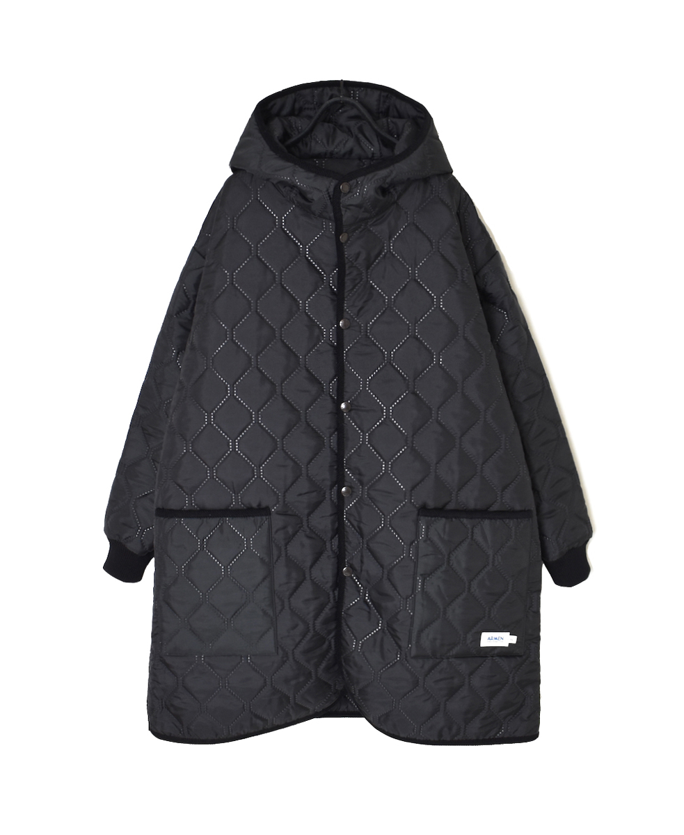 NAM2562PP(コート) PLAIN POLYESTERxPLAIN POLYESTER HEAT QUILT OVERSIZED MID-LENGTH HOODED COAT WITH RIBBED CUFF