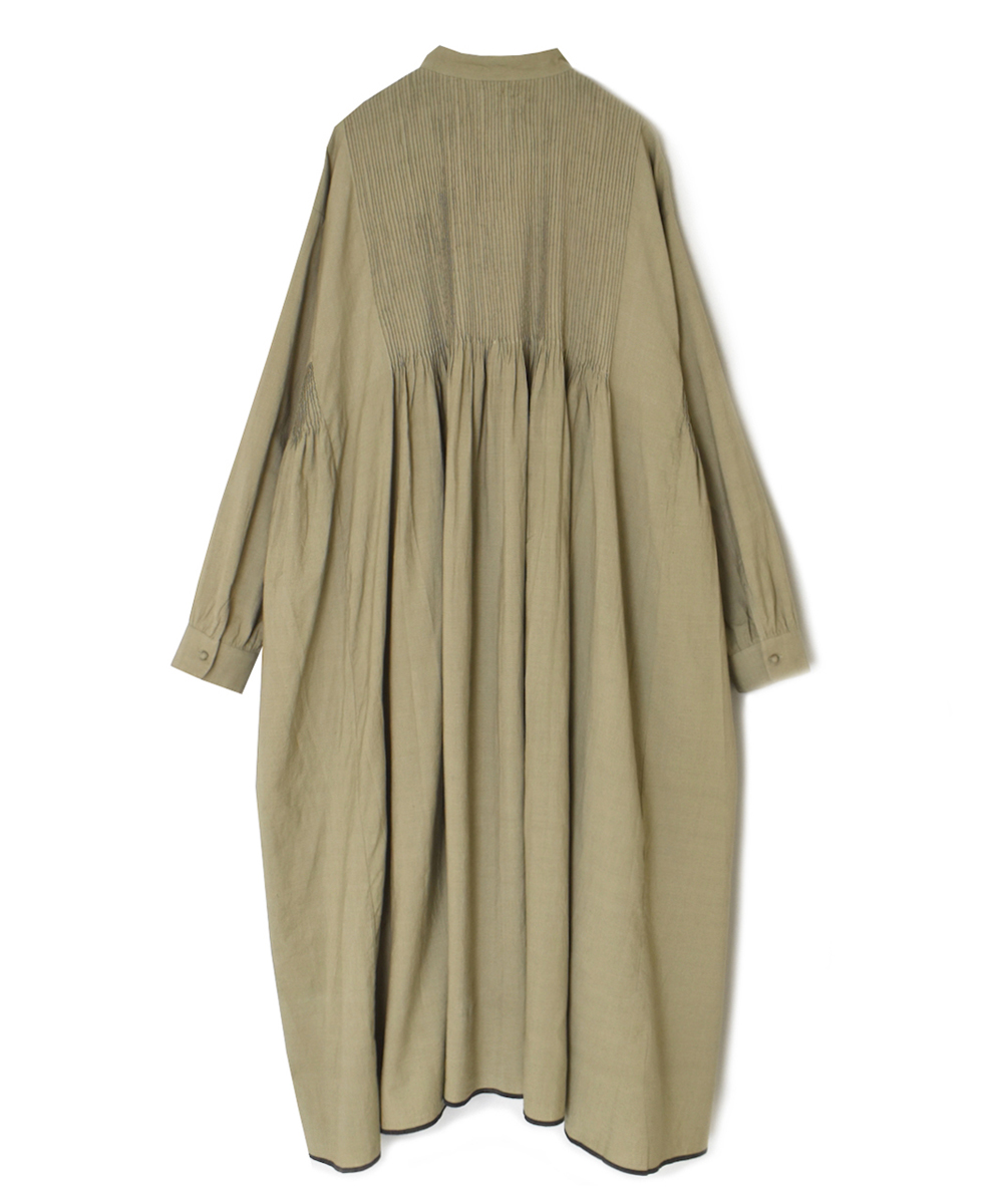 INMDS25724(ワンピース) HANDWOVEN HEAVY COTTON PLAIN MINI PINTUCK BANDED COLLAR SHIRT DRESS