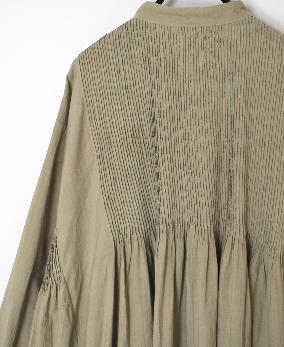 INMDS25724(ワンピース) HANDWOVEN HEAVY COTTON PLAIN MINI PINTUCK BANDED COLLAR SHIRT DRESS
