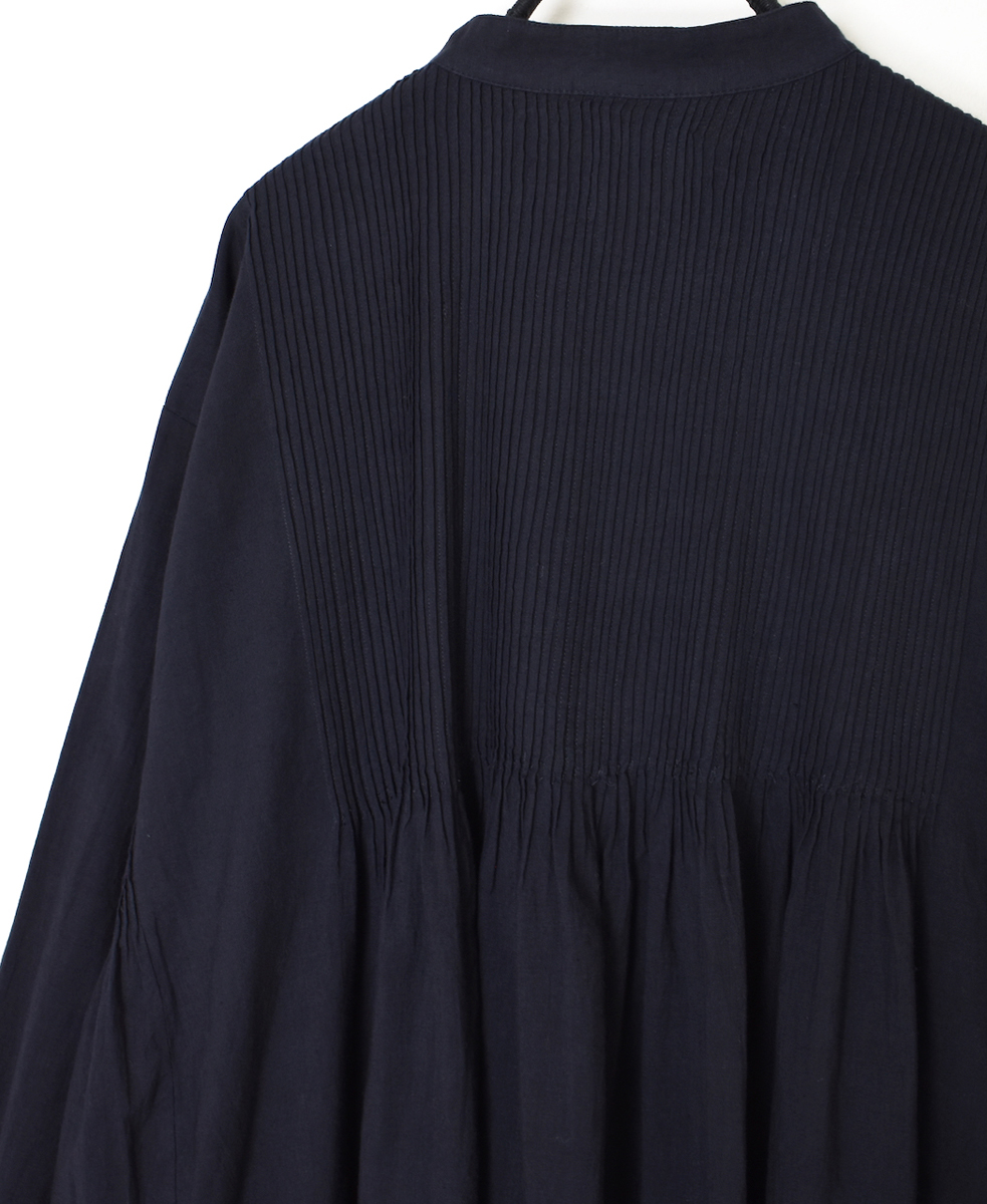 INMDS25724(ワンピース) HANDWOVEN HEAVY COTTON PLAIN MINI PINTUCK BANDED COLLAR SHIRT DRESS