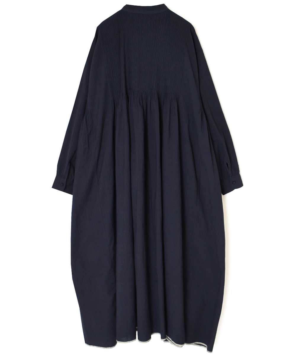INMDS25724(ワンピース) HANDWOVEN HEAVY COTTON PLAIN MINI PINTUCK BANDED COLLAR SHIRT DRESS