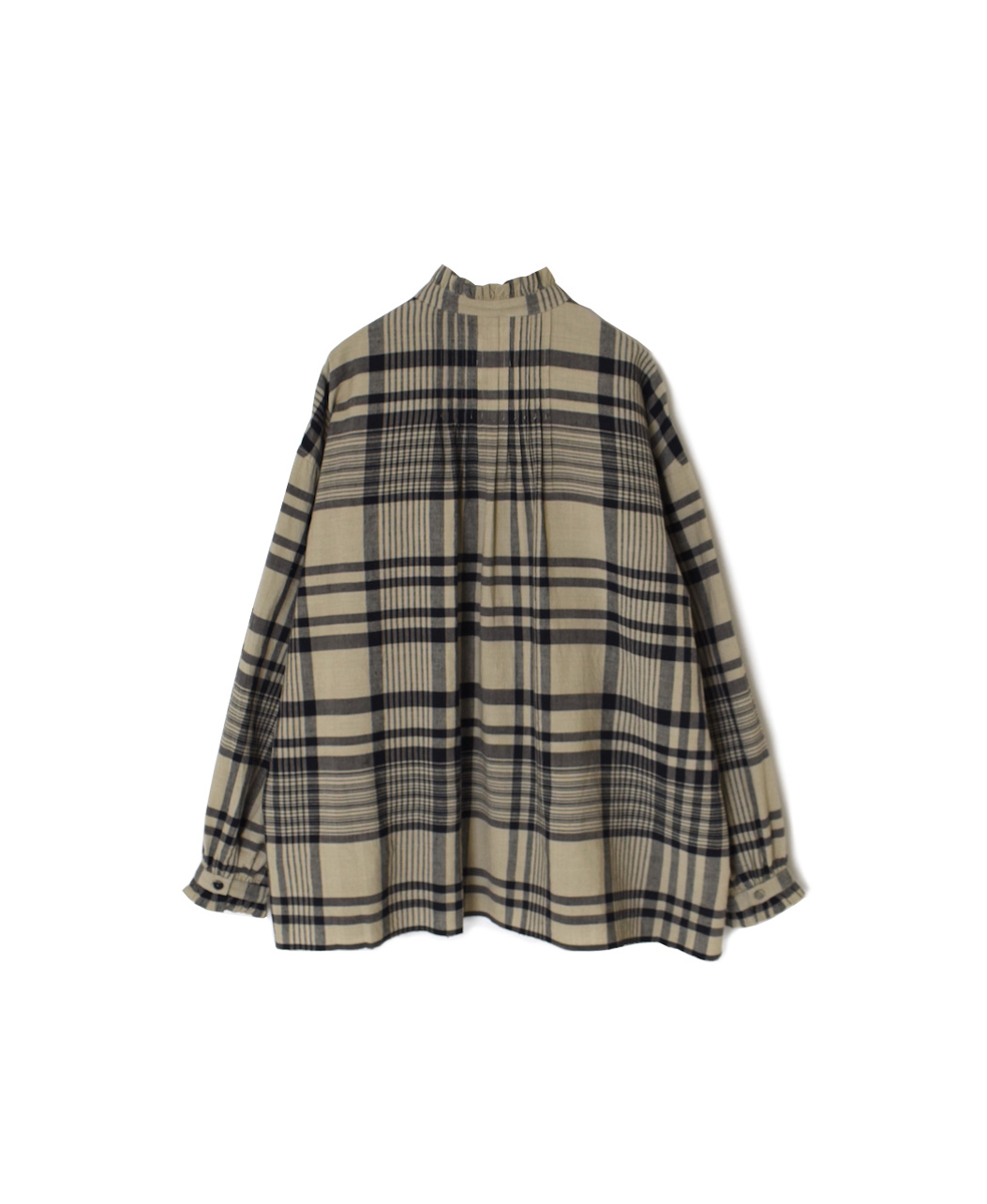 INMDS25731(シャツ) HANDWOVEN HEAVY COTTON CHECK FRILL COLLAR BACK PINTUCK SHIRT