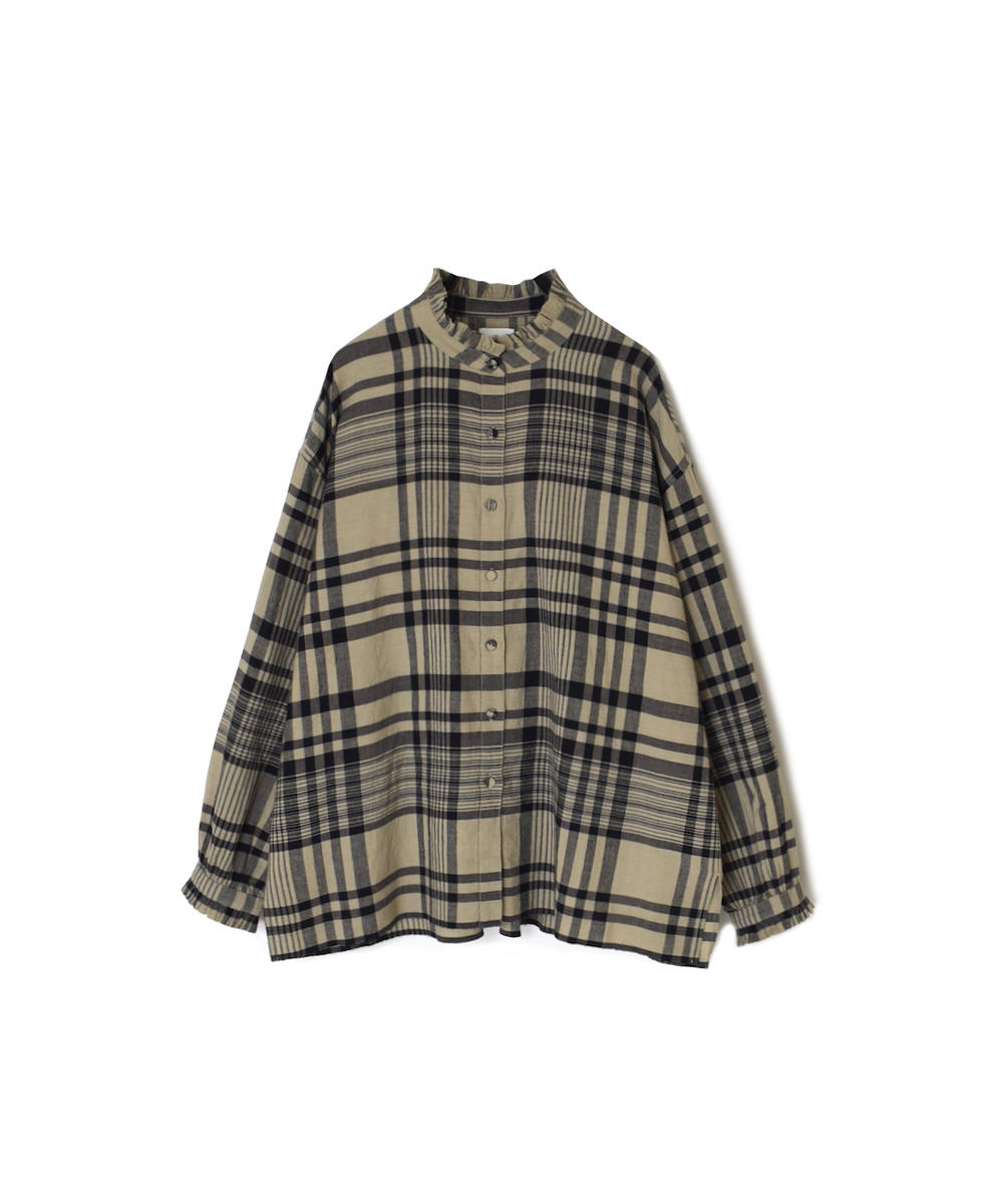 INMDS25731(シャツ) HANDWOVEN HEAVY COTTON CHECK FRILL COLLAR BACK PINTUCK SHIRT