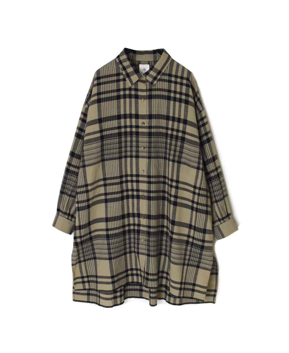 INMDS25733(シャツ) HANDWOVEN HEAVY COTTON CHECK REGULAR COLLAR BACK PINTUCK LONG SHIRT