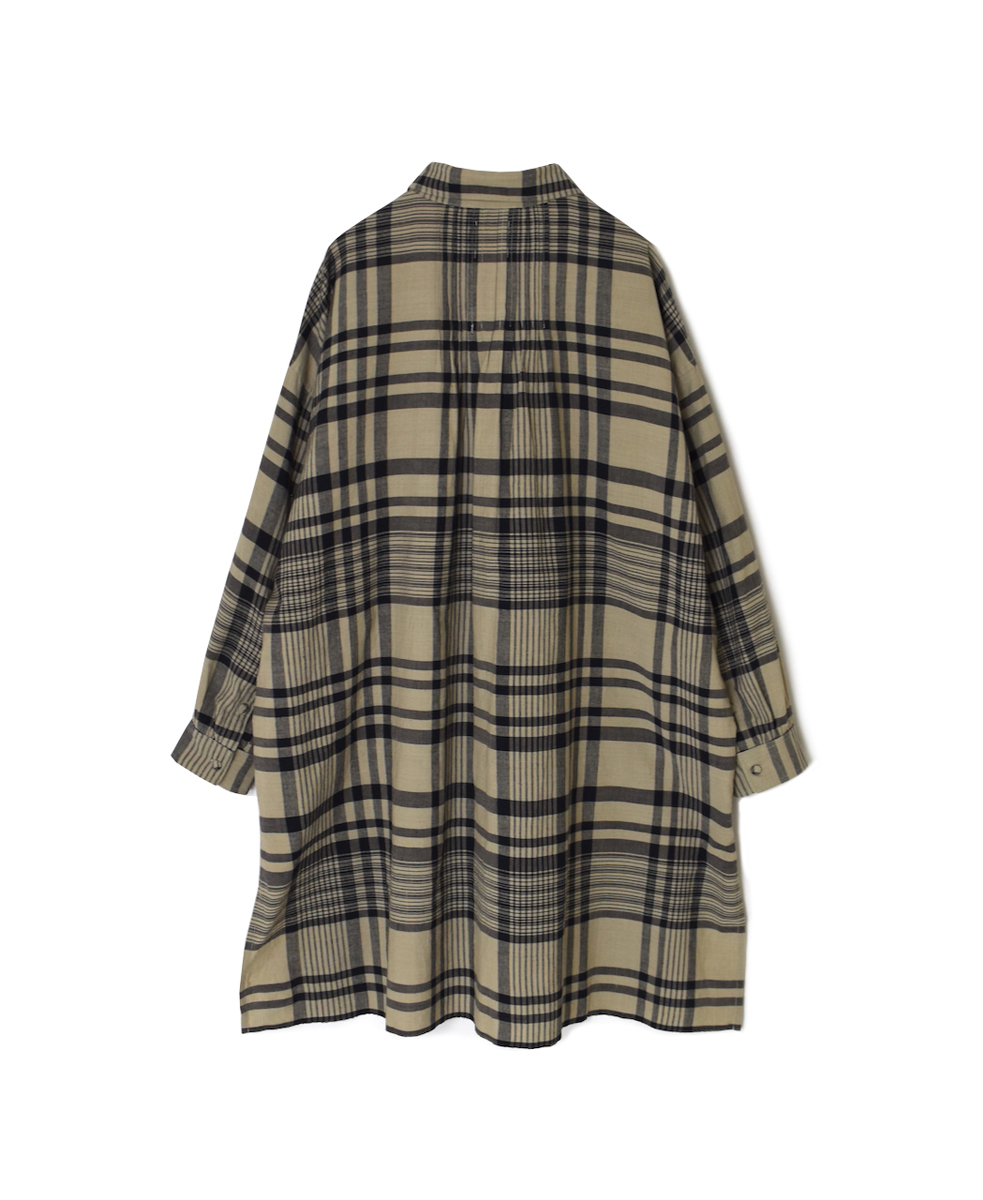INMDS25733(シャツ) HANDWOVEN HEAVY COTTON CHECK REGULAR COLLAR BACK PINTUCK LONG SHIRT