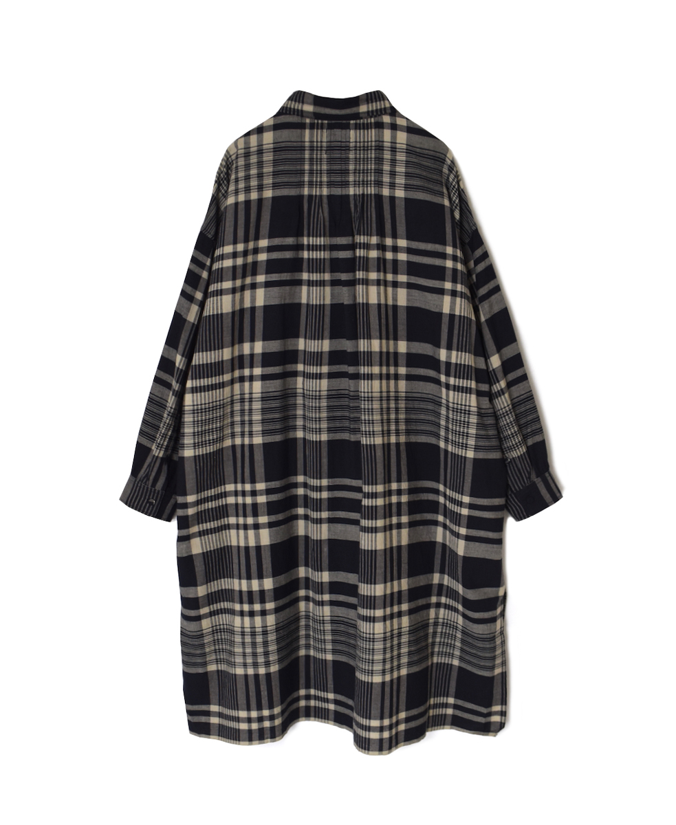 INMDS25733(シャツ) HANDWOVEN HEAVY COTTON CHECK REGULAR COLLAR BACK PINTUCK LONG SHIRT