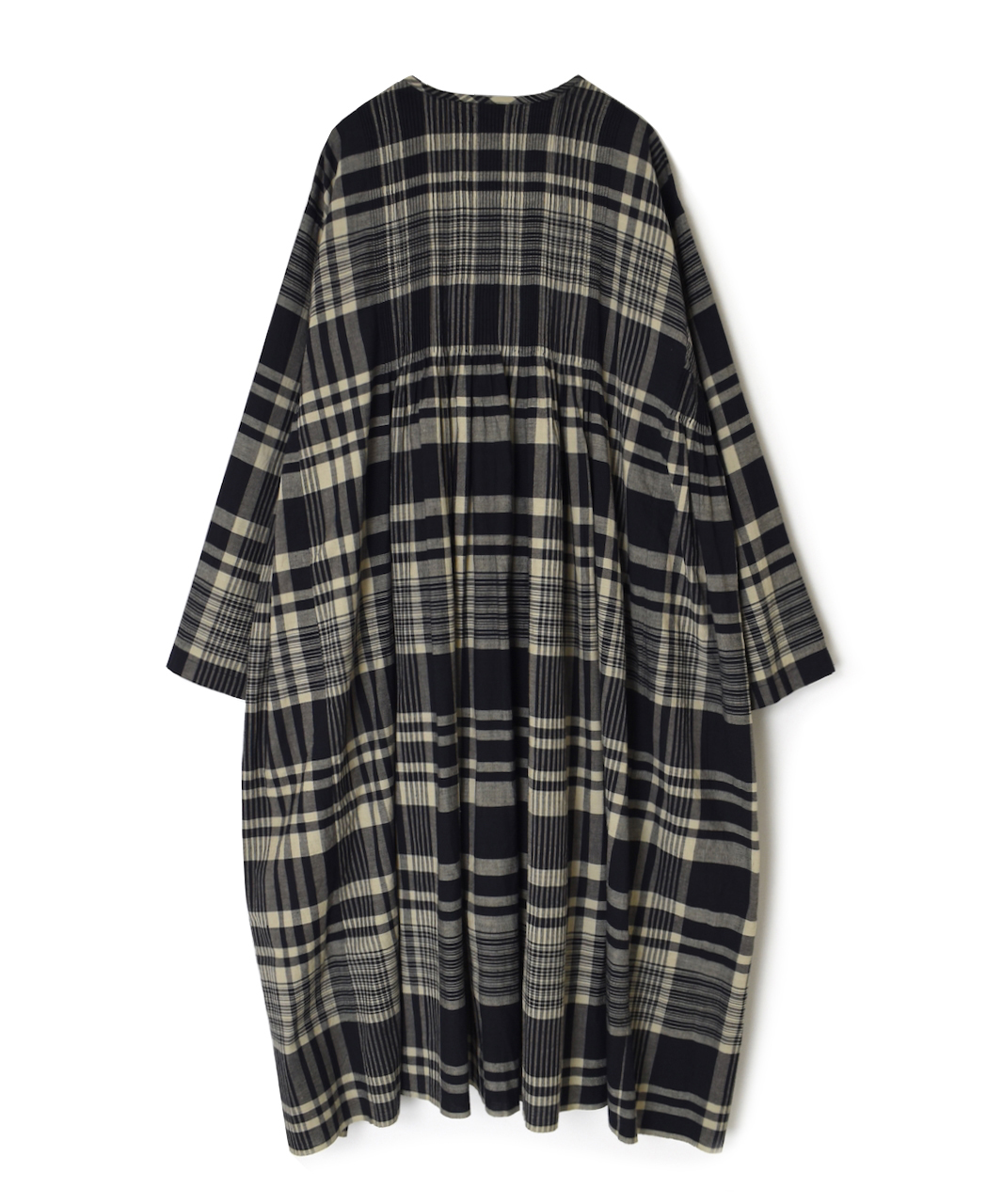 INMDS25734(ワンピース) HANDWOVEN HEAVY COTTON CHECK CREW-NECK DRESS WITH MINI PINTUCK