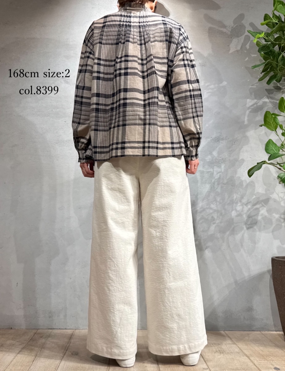 INMDS25731(シャツ) HANDWOVEN HEAVY COTTON CHECK FRILL COLLAR BACK PINTUCK SHIRT