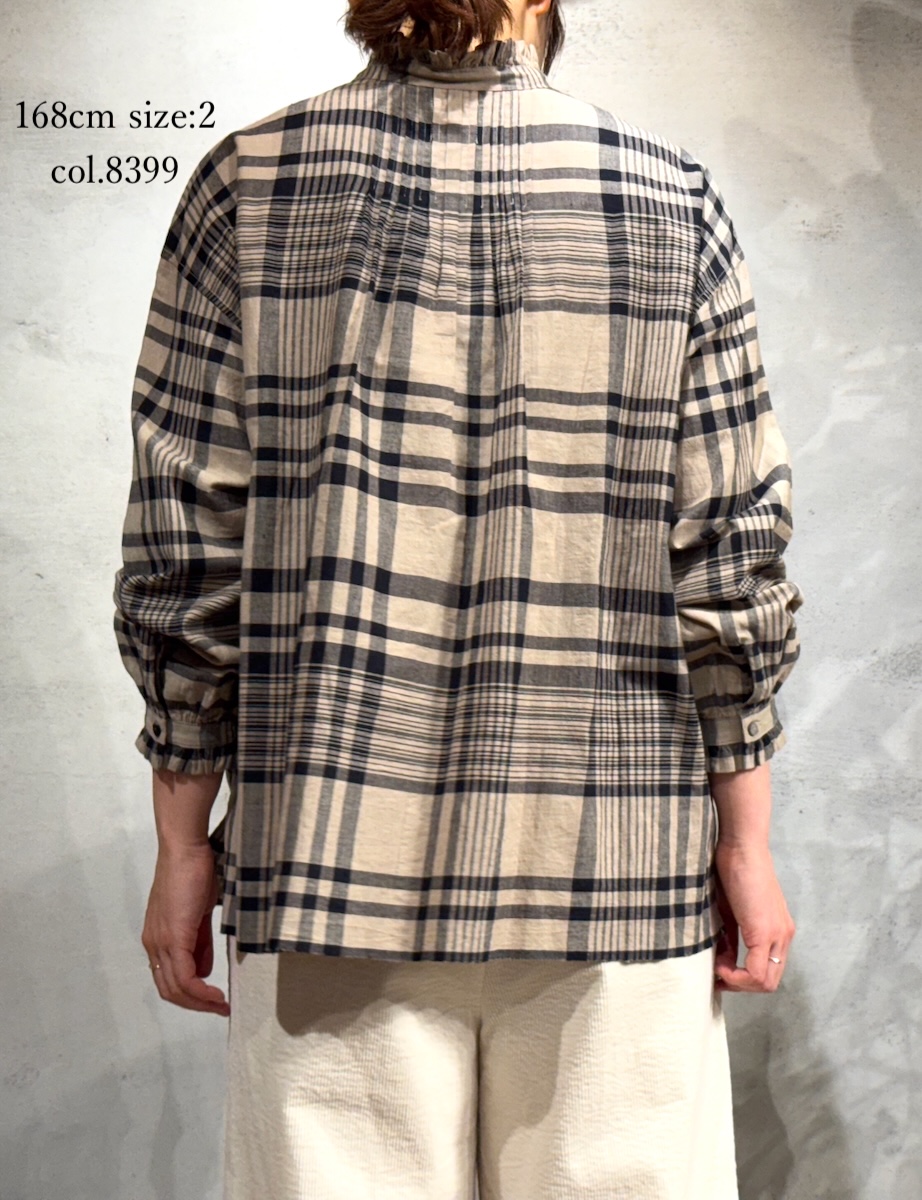 INMDS25731(シャツ) HANDWOVEN HEAVY COTTON CHECK FRILL COLLAR BACK PINTUCK SHIRT