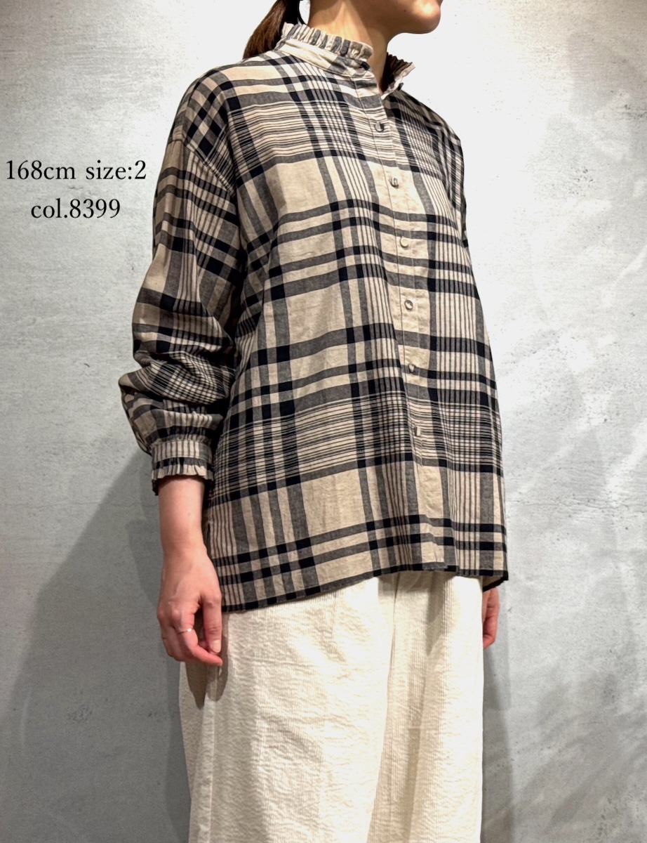 INMDS25731(シャツ) HANDWOVEN HEAVY COTTON CHECK FRILL COLLAR BACK PINTUCK SHIRT