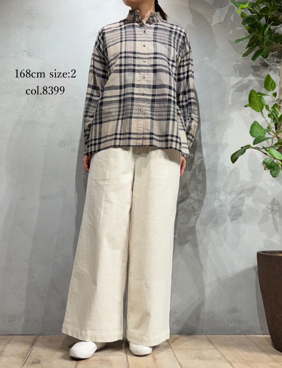 INMDS25731(シャツ) HANDWOVEN HEAVY COTTON CHECK FRILL COLLAR BACK PINTUCK SHIRT